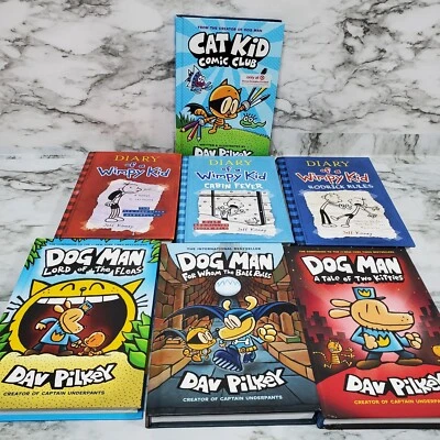 Dog Man, Diary of A Wimpy Kid & Cat Kid Hardcover Books  Lot Of 7 - Image 1 of 4