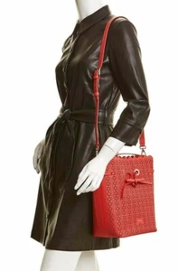 NWT FURLA LEATHER COSTANZA LASER CUT DRAWSTRING BUCKET SHOULDER BAG KISS RED - Picture 1 of 6