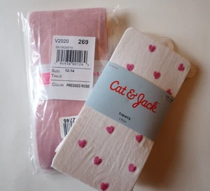 Girls Tights Cat & Jack Size 12-14 Childrens Place Footed 2 Pairs White Pink New - Picture 1 of 10