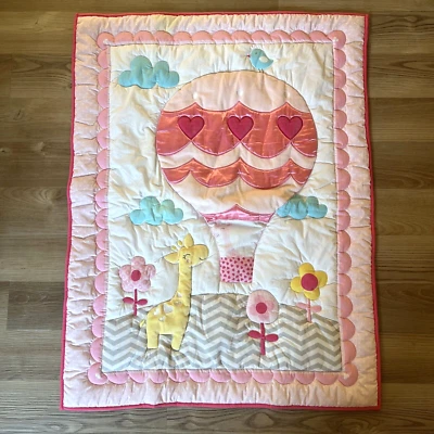 Carters Globo Aire Caliente Jirafa Pájaro Flores Nubes Bebé Manta Cuna Edredón Rosa Foto 1 de 4