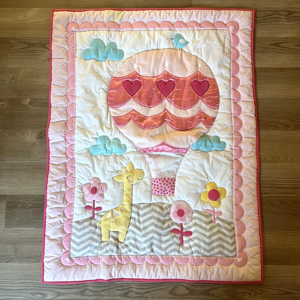 Carters Globo Aire Caliente Jirafa Pájaro Flores Nubes Bebé Manta Cuna Edredón Rosa Foto 1 de 4