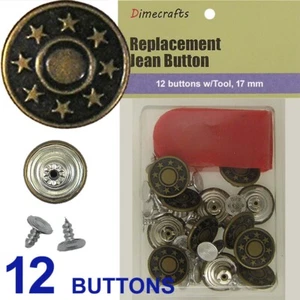 17 mm No-Sew Replacement Jean Tack Buttons w/Tool (94736) 12 CT. - Picture 1 of 5