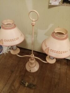 Vintage Double Arm, Student Tole Lamp with pink Design Metal Shades