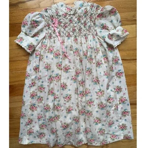 Vintage Polly Flinders Smocked Floral Dress Puff Sleeve Girls Size 6X Heirloom - Picture 1 of 12