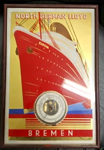 Antique 1930s North German Lloyd Barometer Art Deco Advertisement - Picture 1 of 2