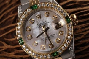 Rolex Datejust 26mm weißes Perlmutt Zifferblatt mit Smaragd & Diamant Uhr - Bild 1 von 9