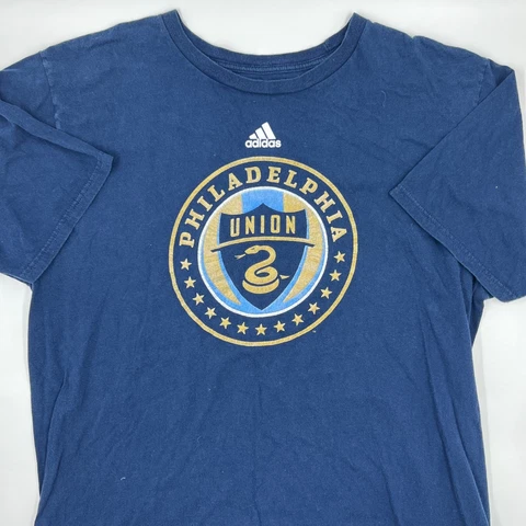 Philadelphia Union Mens Short Sleeve Tshirt Size XL Blue Logo Adidas Cotton Cover
