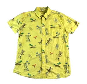 Hang Ten men's Hawaiian Shirt size MEDIUM vintage TIKI 100% cotton Yellow - Picture 1 of 7