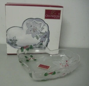 MIKASA Holiday Bloom Heart Crystal Poinsettia Bowl Christmas Serving Dish - Picture 1 of 10