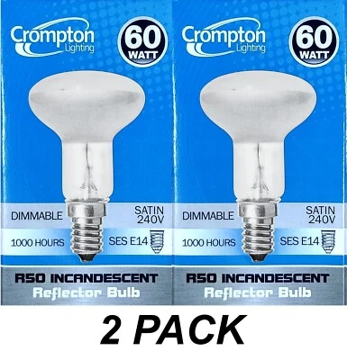 2 x 60W Incandescent R50 Reflector Light Globes Bulbs Screw E14 Dimmable SES - Image 1 of 4