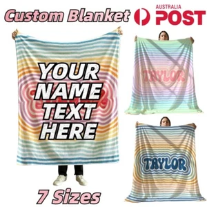 Personalised Blanket Flannel Throw Soft Name Text Custom Bed Sofa Christmas Gift - Picture 1 of 18