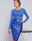 Women's Blue Order To Made Leather Skirt Genuine Lambskin Stylish Leather Skirt