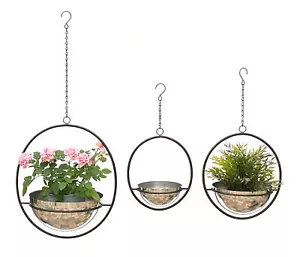 Blumenampel Innen Metall Wand Hängepflanzen 96087 3er Set mit Topf Silber Modern - Bild 1 von 6