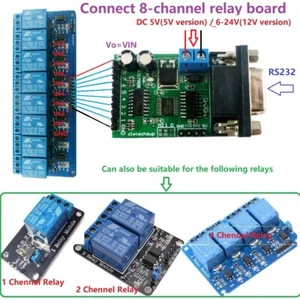 8ch 5V 12V 24V RS232 IO Control Switch Board Com DB9 Serial port Relay Module