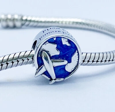 Berloque Travel The World avião de férias genuíno prata esterlina 925 💖 - Imagem 1 de 4