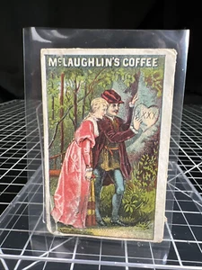 Antigua tarjeta comercial victoriana de café McLaughlins de la década de 1890 pareja amor corazón tallado - Imagen 1 de 7