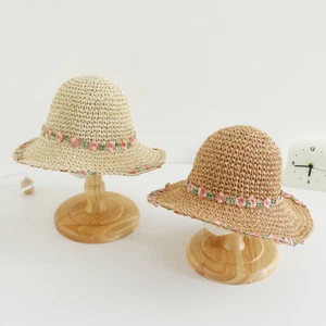 Baby Kids Girls Flower Straw Hat Summer Sun Protection Hat Foldable Beach Hats - Picture 1 of 14