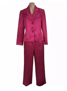 Talbots 2 Piece Women’s Silk Blend Pant Suit Jacket Fuchsia Hot Pink Size 16 - Picture 1 of 14
