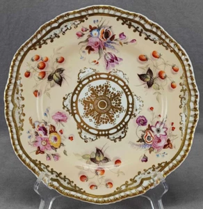 Spode Blades London Hand Painted Flowers Strawberries Cream & Gold Plate C.1820s - Picture 1 of 14