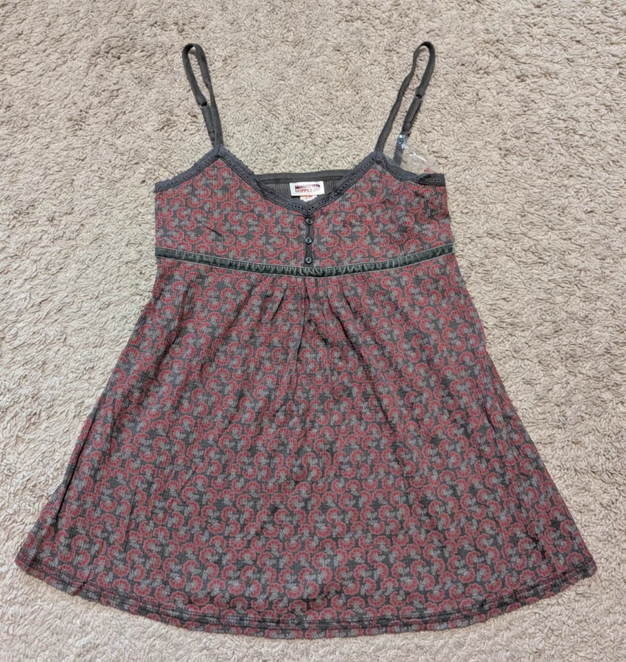Vtg Y2K Mossimo Ribbed Tank Top Sz M Lace Velvet Babydoll Fairycore Floral Woods - Image 1 of 4