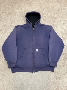 Vintage Carhartt Men’s Faded Blue Thermal Lined Zip up Hoodie Size XL J149 NVY - Picture 1 of 6