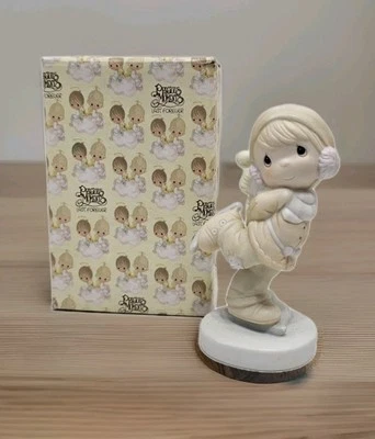 Vintage 1982 - Precious Moments “DROPPING IN FOR CHRISTMAS” Girl Ice Skating  - Image 1 of 4