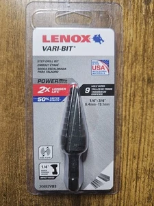Lenox 30883-VB3 Vari-Bit 1/4" to 3/4" Step Drill Bit with 1/4" Shank New Unused - Picture 1 of 4