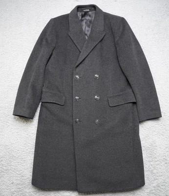 Vintage Teller Cashmere Coat Mens 42 Black Trench Jacket Double Breasted - Image 1 of 4