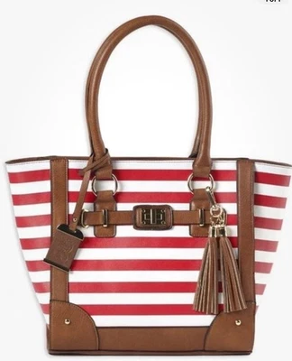 Bulldog TOTE STYLE PURSE w/ HOLSTER Conceal Carry Cherry Red Stripe Brown NWT - Image 1 of 4