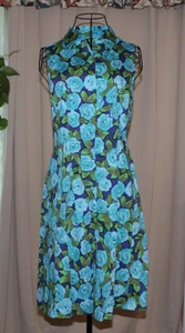 Sleeveless Shirt Dress Cotton Blend Purple Blue Green Floral Talbots 6 Petite - Picture 1 of 3