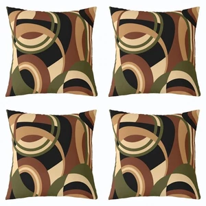 Set 4 Copricuscini Quadrati Verde Marrone Nero 18 x 18 Pollici Strisce Rev... - Foto 1 di 7