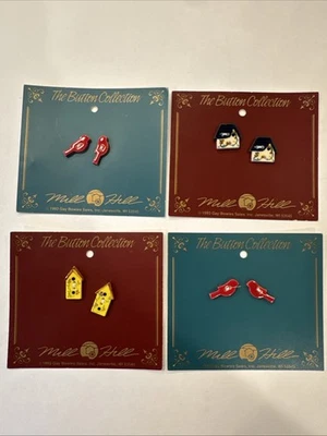 Botones de cerámica pintados a mano Mill Hill vintage - 4 paquetes de dos pájaros y pajareras Foto 1 de 4