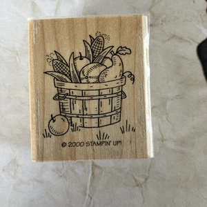 Estampación de sellos de goma recolección de cosecha 1,5 X 2 Bushel cesta de maíz calabaza - Imagen 1 de 4