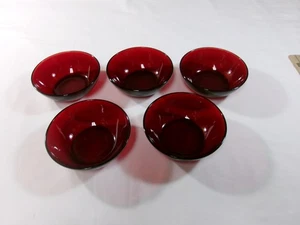 VTG Arcoroc France Ruby Red Bowls Set Of 5 Berry, Dessert, Cereal - Picture 1 of 7