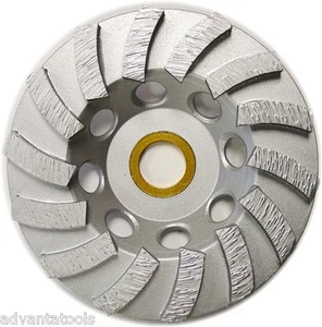 Rueda de copa de diamante turbo espiral de 4"" para molienda de concreto 14 asientos 7/8""-5/8"" eje - Imagen 1 de 5