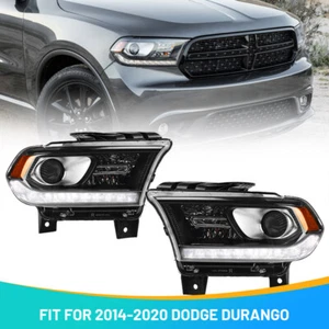 For Dodge Durango 2014-2020 Projector Halogen Headlight W/ DRL LED Black Pair - Picture 1 of 14