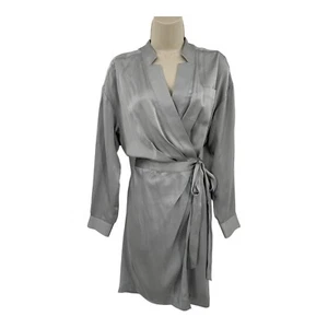 Banana Republic Wrap Dress Size 4 Silk Silver Long Sleeve Mini Part Date Night - Picture 1 of 8