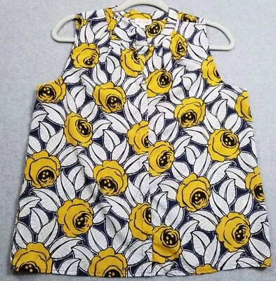 Maison Jules Tank Top Women’s Small Yellow Blue Gray Floral Sleeveless Button Up - Image 1 of 4