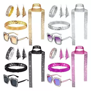 70's Women Costume Accessories Scarf Glasses Retro Disco Set Girls Party Outfits - Picture 1 of 16