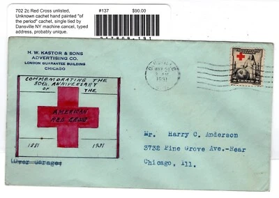#702 American Red Cross 1931 FDC - Planty Unlisted - Hand Drawn - Image 1 of 2