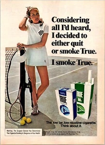 Anuncio impreso 1976 True Cigarettes jugador de tenis regular o mentolado mujer bonita 8x11 - Imagen 1 de 1
