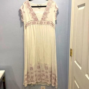 Maxi abito ricamato opzioni carine bohemien casual bianco viola taglia L - Foto 1 di 7