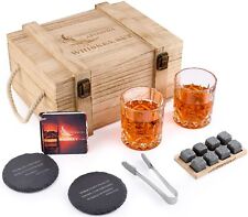 Whisky Stones and Glasses Set Gift for Men, Pack of 2 Whiskey Glasses 10 oz, ...