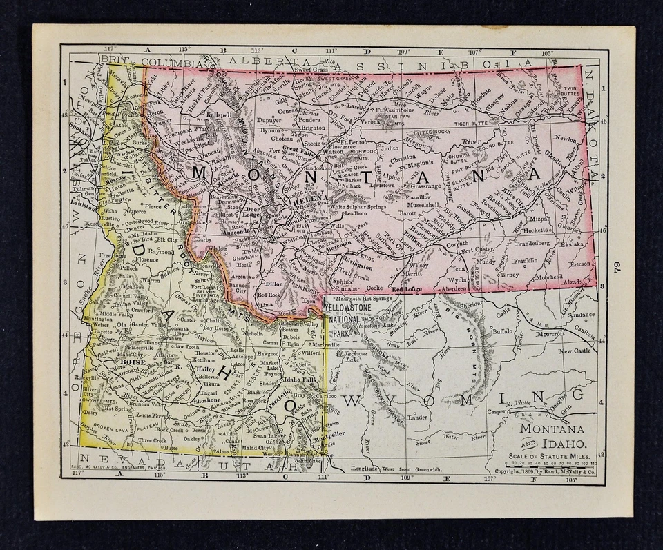 1900 McNally Map Montana Idaho Billings Helena Butte Boise Bitter Root Mountains - Image 1 of 1