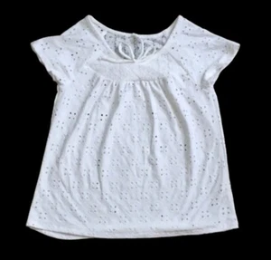 BELLE DU JOUR Girls Youth Size Small White Eyelet Short Sleeve Blouse Shirt - Picture 1 of 4