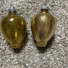 Vintage Shiny Brite Ribbed Chinese Lantern Glass Christmas Ornaments Gold