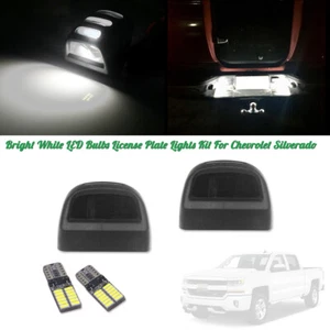 Black Lens White LED License Plate Lamps Kit For Chevrolet Silverado GMC Sierra - Picture 1 of 12