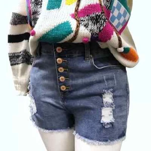 Forever 21+ Plus Raw Hem Distressed Button Fly Summer Cutoff Blue Jean Shorts - Picture 1 of 3
