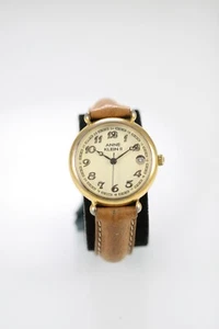 Anne Klein ll Damen Uhr Gold Edelstahl Leder Hellbraun Datum Beige Quarz - Bild 1 von 6