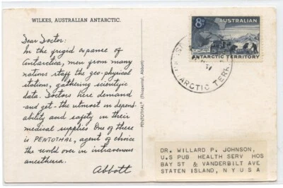 Aust. Antarctic Terr. 1961 "Dear Doctor... Abbott" PPC con mapa 8d, CD Wilkes Foto 1 de 2